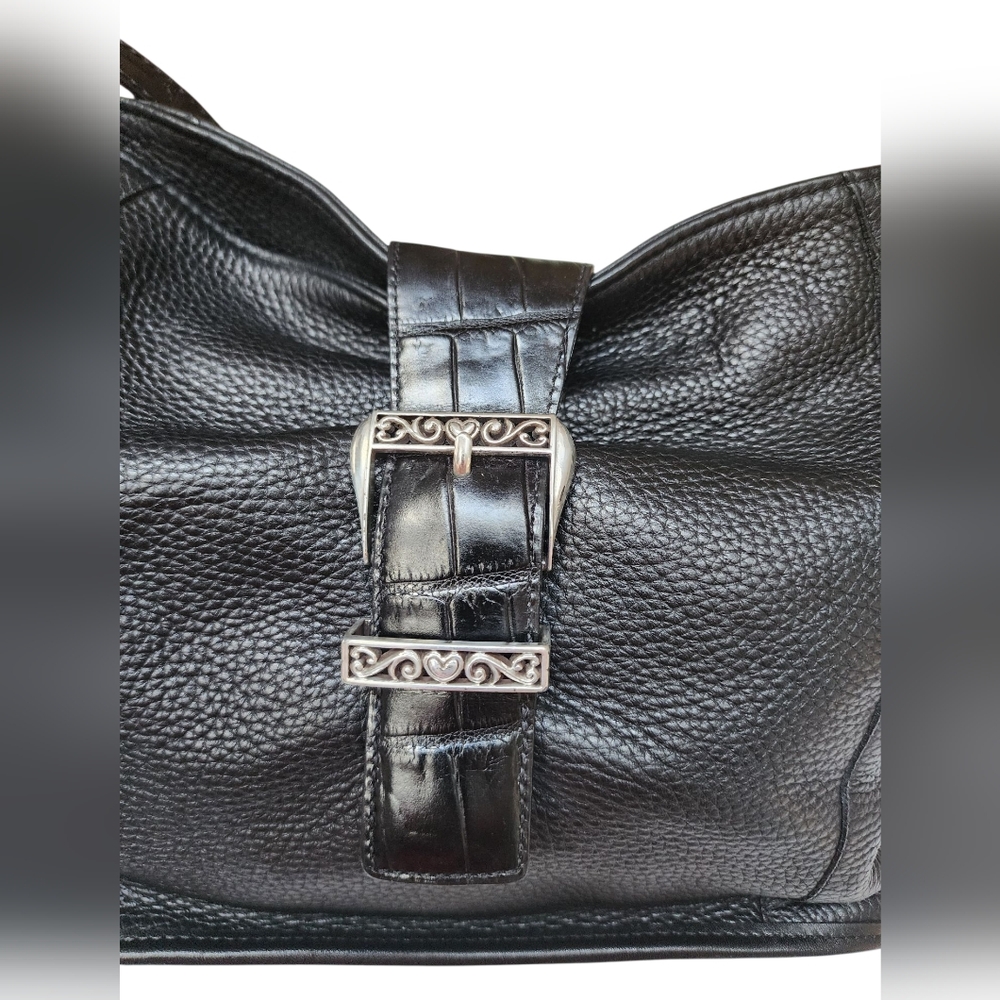 BRIGHTON Black Croc Embossed Pebbled Leather Crossbody Bag EUC - Picture 5 of 10